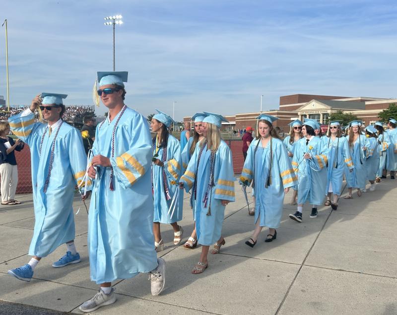 The Cape Henlopen High School Class of 2024, 502 graduates strong, files into Legends Stadium June 4. ELLEN DRISCOLL PHOTO